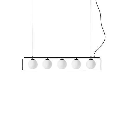 Lampada a sospensione Suspense in metallo con 5 sfere in vetro soffiato di Midj