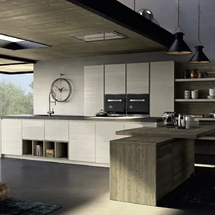 Cucina Moderna in legno di abete grigio con isola Mood 01 di Fratelli Mirandola